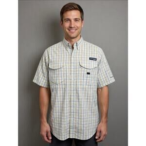 Columbia PFG Super Bonehead Shirt Mens Large Omni-Shade Plaid Fishing Vented
